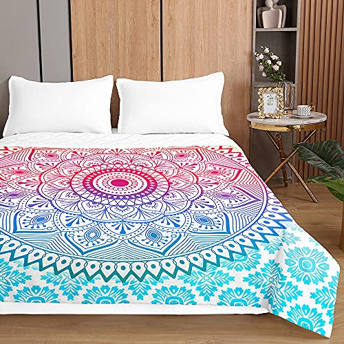 Chickw1 Mandala Tagesdecken Bettüberwurf, 3D Drucken Sommer Tagesdecke mit Prägemuster Wohndecke aus Mikrofaser Bettdecke für Einzelbett Doppelbett oder Kinder (Pink Blau,220x240cm)