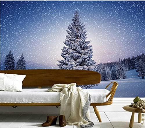 Frtmsticker Papier Peint Autocollant Murale 3D Blanc Arbres Neige Papier Peint Photo 3D Enfants Chambre 3D Murale Pvc Autocollant Wall Art Garçon Fille Chambre Affiche Murale 400X280Cm