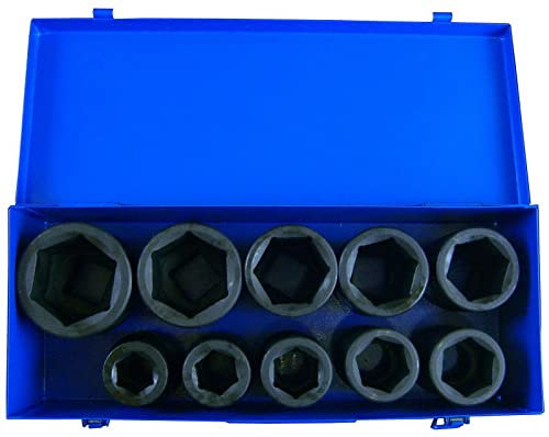 Profi-Werkzeuge 10 Schlagschrauber Nüsse Satz 22mm bis 50mm 1 Zoll Kraftnüsse Nuss Set Druckluftschrauber 1 Zoll LKW Extra Stark Schlagschrauber Nuss Set CR V Stahl