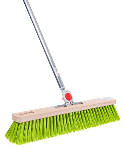 BawiTec Profi Straßenbesen 80cm Breite 4-Loch Wechselsystem mit Stiel 145cm Länge Elaston-Kunststoff-Borsten neon-grün inkl. Alustiel,Gartenbesen,Kehrbesen,Besen zum kehren im Aussenbereich