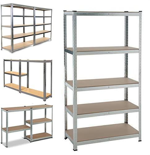 Schwerlastregal Lagerregal Kellerregal Metallregal | 5 Böden aus MDF Holz | bis 875KG belastbar | 200x100x50cm (HxBxT) | Garagenregal Werkstattregal, Verzinkt