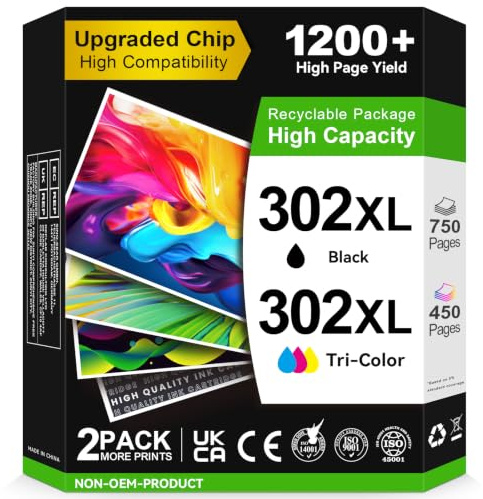 Sunnieink 302XL Druckerpatronen, Kompatible für HP 302 Druckerpatronen Multipack Original, 302 XL Schwarz/Farbe(750/450+ Seiten) für OfficeJet 5230 3831 3833 3830 Envy 4525 4520 DeskJet 3630 3636 3639