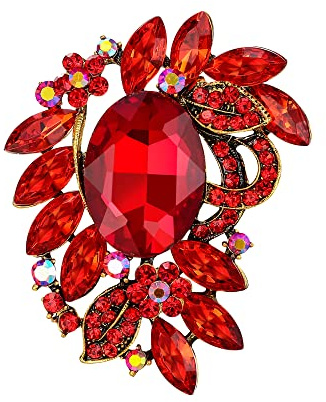 Clearine Oval Bouquet Brosche Damen Elegante Strass Kristall Marquise Blatt Pin für Kleidung Party Prom Braun Antik-Gold-Ton