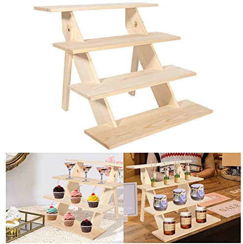 ZYP 4 Tier Wood Cupcake Display Stand,Retail Cookie Display Riser,Rustic Tiered Table Display Stand for Vendors Home Wedding Party,Nature
