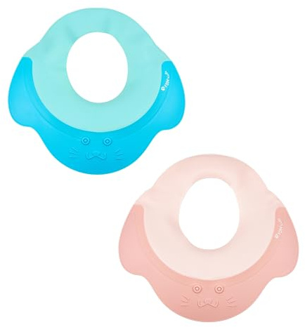 Schamponskydd för småbarn, 2 st, blå + rosa, med mjukt silikonhud, ögon- och öronskydd att sätta över, duschmössa för barn, babyschampomössa, hårtvätthjälpmedel, hårtvätt utan tårar