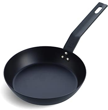 BK Solid Steel Sartén Antiadherente Natural de Acero al Carbono apta para Inducción, 20 cm, Apta para Horno Hasta 230 °C, Duradera y Profesional, Apta para Lavavajillas, Sin PFAS, Negro