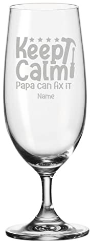 Leonardo Verre à bière avec gravure – Keep calm papa can fix it – Personnalisé avec nom – Tulipe à bière comme cadeau pour papa – Cadeau d'anniversaire pour homme pour la fête des pères – 280 ml