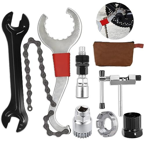 DERERSTE 7Pcs Fahrradreparatur-Werkzeugsatz 3-in-1 Kassette Removal Tool Kettenbrecher Kurbelabzieher Tretlagerentferner Nabenkonusschlüssel Speichenschlüssel