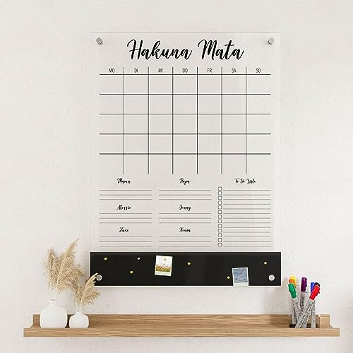 Wunsch Kalender - personalisierter Wandkalender - Hochkant 6-Namen Familienplaner mit Magnetboard - wiederverwendbarer Kalender aus Acrylglas - Familienplaner abwischbar - Hingucker für jeden Raum