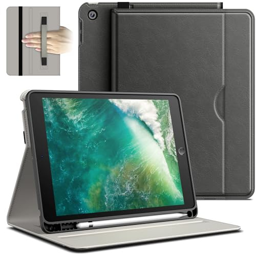 JETech Business Hülle für iPad 6./5. Gen 9,7 (2018/2017), Space Grau | PU-Lederdesign, Stifthalter & Tasche, Mehrwinkel-Betrachtung