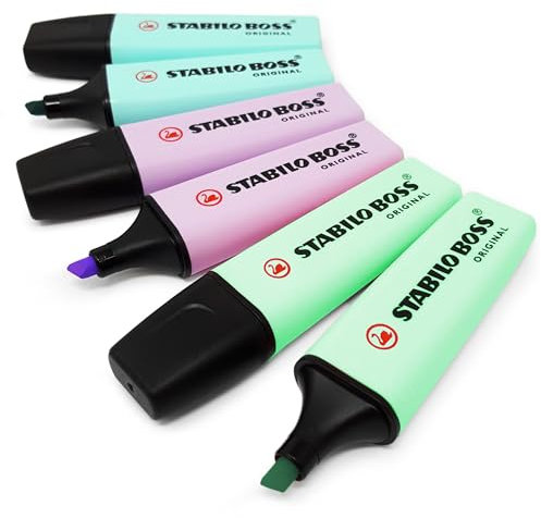 STABILO Evidenziatori Boss Original – Confezione da 6 – Note di menta, tocco di turchese, lilla foschia