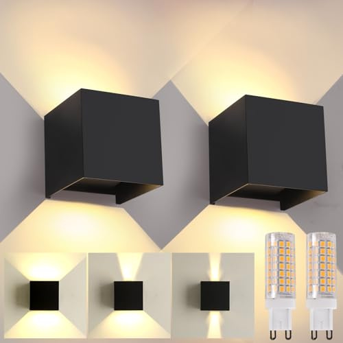 FUPE Applique da esterno,LED Lampada da Parete Interno/Esterno,G9 Sorgente Luminosa Sostituibile 2Pezzi 9W 3000K Luce calda IP65 Forma della luce regolabile