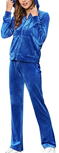 MessBebe Conjunto deportivo de terciopelo para mujer, sudadera con capucha y pantalones de correr, ropa de descanso casual, 2 piezas, Azul oscuro-a, XXL