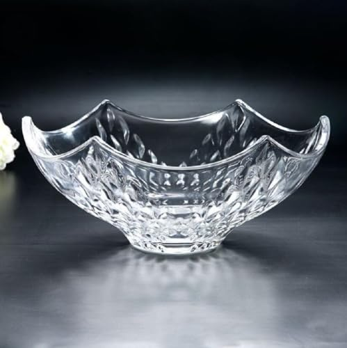 JUNYFFF Large Glass Crystal Fruit Bowl Candy Bowl Serving Bowl Decorative Bowl Home/Office Multipurpose Tray Crystal Eco-Friendly Glass Bowl, 24Cm,F