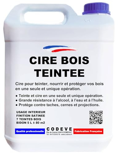 Cire Bois Teintee - Codeve Bois/Chêne Moyen - 5 L - Intérieur - Pour L'entretien De Tous Vos Types De Bois Massif, Stratifié, Lamellé Ou Collé.