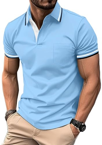 LLdress Herren Kurzarm Poloshirt Atmungsaktiv Schnelltrocknend Tshirt Freizeit Sport Sommer Poloshirts Männer Knopfleiste Polohemd
