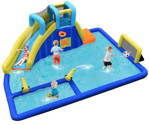RELAX4LIFE Castello Gonfiabile per Bambini, Piscina Gonfiabile con Trampolino, Scivolo con Salita da Arrampicata e Sottopassaggio, Pieghevole da Esterno (MODELLO 11)