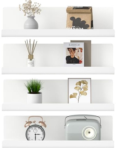 WELDUN 4er Set Wandregal Ohne Bohren, 32cm Kleberegal Schweberegal Dekorative Wandregale für Wohnzimmer, Schlafzimmer, Badezimmer, Küche, Selbstklebend, Kunststoff, Weiß