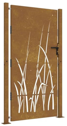 Kavolet Gartentor 105x180 cm Cortenstahl, Gartentür mit Gras-Design, Tor Zauntor Gartenpforte, Zauntür Hoftür Gartenzaun Pforte Metalltor Einfahrtstor