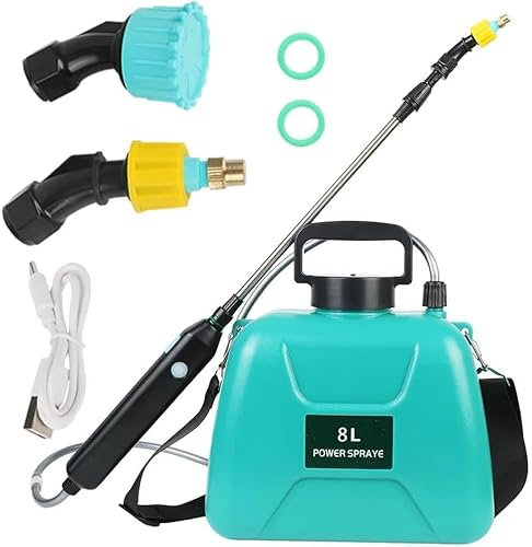 Pulvérisateur électrique, Pistolet pulvérisateur télescopique Rechargeable avec 2 Buses, Batterie 2400 mAh, Capuchon à Large Bouche, pour Le Nettoyage par pulvérisation des Plantes de Jardin (8L)