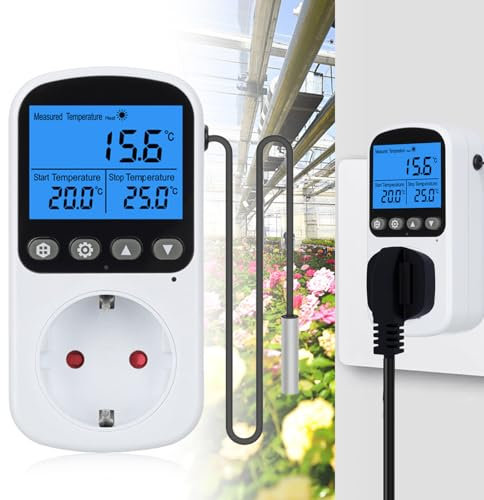 Temperaturregler 250v Mit Fühler, Digital Temperaturregler Heizen Kühlen Thermostatstecker, Thermostat Steckdose Lcd Bildschirm, Temperaturregler 250v Für Gewächshaus Aquarium Terrarium Reptilien