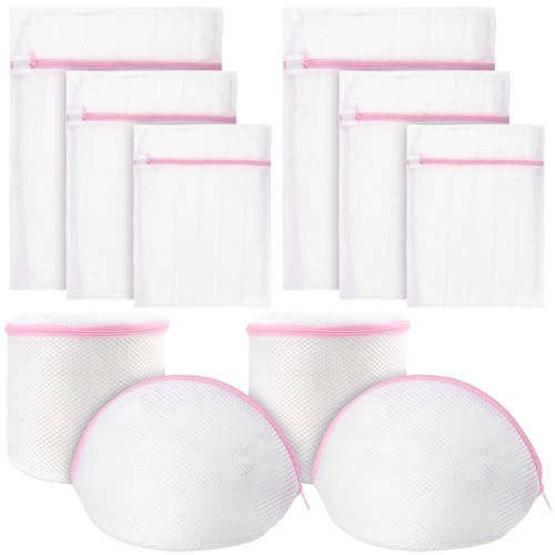 FUNSUEI 10 Stück Mesh Wäschesäcke Set mit 4 BH Wäschesäckhen Haltbar Wäschebeutel für BH, Kleidung, Jeans, Socken, Kuscheltiere, Decken, Zwei von Jeder der Fünf Größen, Weiß