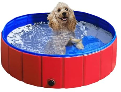OFKAFEZV Faltbarer Hundepool, Rutschfeste PVC Schwimmbecken mit Wasserablassventil für Hunde, Katzen, Kinder