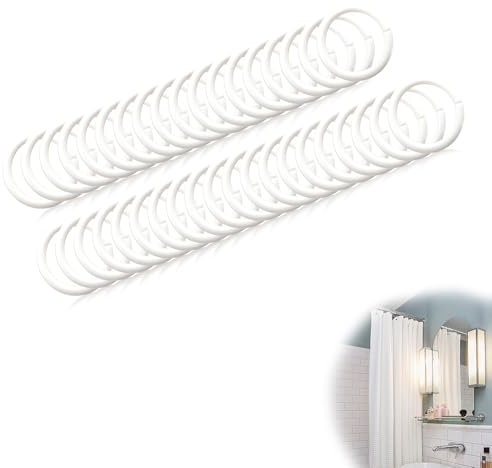 ZIJANG Anillas para Cortinas Blanco Juego 48 Piezas, Anillas Cortina Ducha con Abertura Forma C, Ganchos Cortinas Multifuncional con Cierre, Ganchos Cortinas Ducha, para Cortinas Ducha, Cortinas