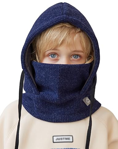 Happy Cherry - Balaclava vinter pojke flicka hatt och halsduk halsskydd barn termisk mössa vindtät huva för skidåkning utomhus cykling - 4–10 år, Marinblå, 4-10 år