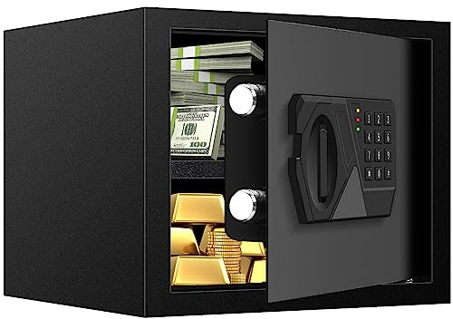 1.2 Cub Small Fireproof Safes for Home, Digital Home Safe Fireproof Waterproof with Programmable Keypad, Spare Keys and Removable Shelf, Fire Safe Box for Document Money Valuables