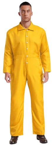 winying Tuta da lavoro da uomo, resistente all'usura, tinta unita, a maniche lunghe, con bottoni, uniformi da lavoro, giallo., XXL