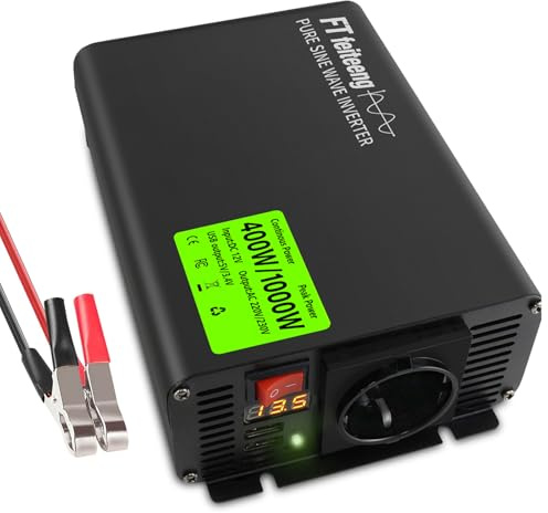 400W inverter 12v 220v onda pura con 1 presa UE e 2 caricatori USB trasformatore 12v 220v di corrente 800 W (picco) per auto, roulotte, barche, campeggio