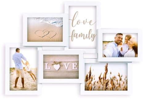 Marco de Fotos múltiple para pared, 6 fotografías, portarretratos Vertical u Horizontal, collage Pared (Blanco)