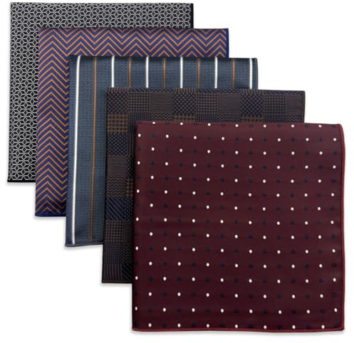 S&W SHLAX&WING Set Di 5 Fazzoletti Da Taschino Per Uomini Da 32cm Fazzoletti Formali Per Abiti Matrimoni Smoking Colori E Motivi Assortiti