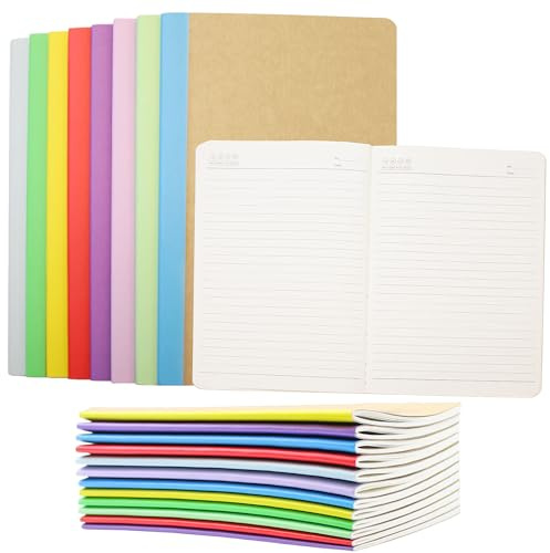 PWGHWG 12 Stück Kraft Notizbuch A5 liniert, Notizbücher Set, Notizheft Leer mit Regenbogen Rücken in 8 Pastell Farben, 60 Seiten, Notebook A5 Notizblock für Büro, Schule, 21×14 cm