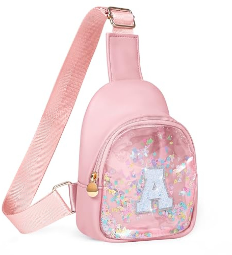 COSHAYSOO Pink Toddler Little Girls Purse 2 3 4 5 6 Year Old Kids Birthday Easter Gifts, Initial Sling Bag Cross Body Clear Chest Shoulder Pouch, Monogrammed Spring Fashion Accessories Letter A