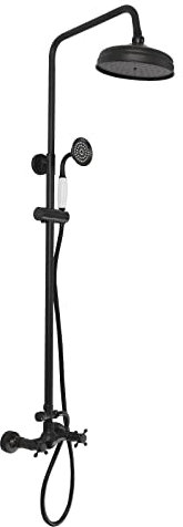 Sistema de ducha retro con ducha de lluvia, juego de grifo de ducha en negro, diseño vintage, juego completo para baño y hotel, montaje en pared con una sola mano (negro)