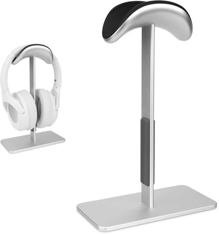 Gosknor Supporto Cuffie per Airpods Max, Supporti Cuffia con Modalità Sospensione Stile Moderno Supporto Auricolari con Base Antiscivolo Regalo Gamer per Altre Cuffie Accessori Stanza Gamer (Argento)