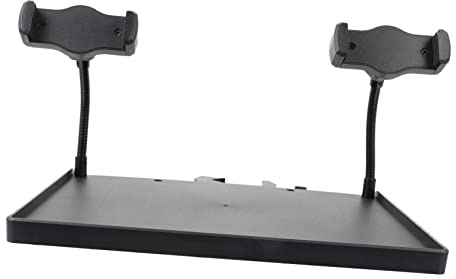 Vaguelly Adjustable Clamp-on Mic Stand Tray with Dual Phone Holders and Detachable Abs Metal Rack, Height Adjustable C-type Buckle Lock for Streaming, Recording, and Video Shooting