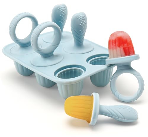 CLDY Mini BPA-Free Silicone Ice Lolly Moulds Kit for Toddlers - 6 Pcs 17ml Moulds with Reusable Sticks, Freezer & Dishwasher Safe (-40°C to 230°C), Baby Food Safe (Blue)