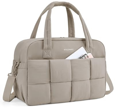 BAGSMART Sporttasche Damen, 24L Puffer Reisetasche für unterwegs mit Laptopfach, Wochenendtaschen für Damen, Handgepäck Reisetasche für persönliche Gegenstände, Kamel