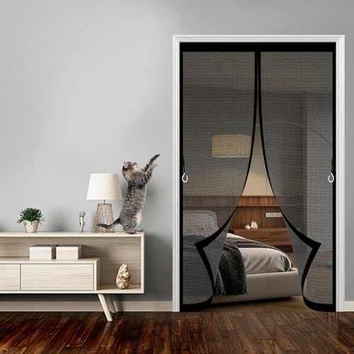 Moustiquaire Porte Fenêtre 98 x 200 cm Adsorption Magnétique Accès Facile Facile à Installer Rideau Porte Anti Insectes pour Porte de Balcon et Patio, Noir