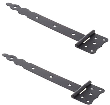 Aqbau® Lot de 2 charnières de porte en croix - Charnière de porte extérieure - Charnières pour portail de jardin - Charnières de porte extérieure en bois (revêtement par pulvérisation) - 300 mm - Noir