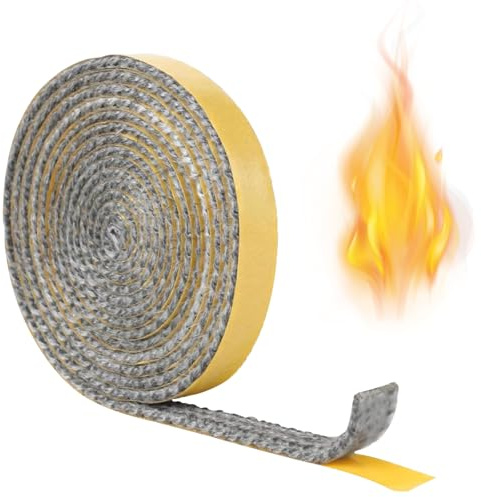 Kamindichtung Selbstklebend, 3mm x 1cm x 3m Selbstklebend Holzofendichtung Flachdichtungsband, Ceranfeld Dichtungsband, Kaminanschlussband für Kaminöfen, Hitzebeständig bis 550 Grad Celsius