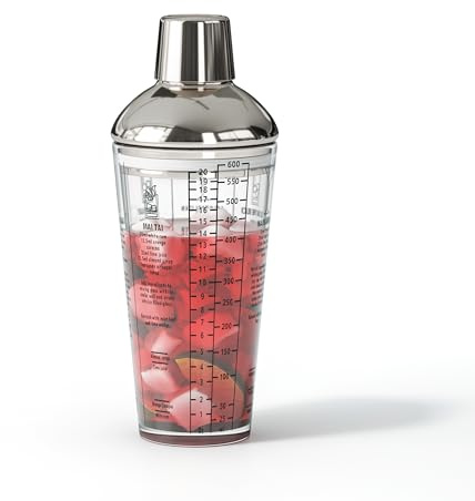 Cocktail-Shaker aus Glas, mit Rezepten und Messungen, 590 ml, eingebautes Sieb und auslaufsichere Dichtung, klares Barwerkzeug für Margaritas, Martinis