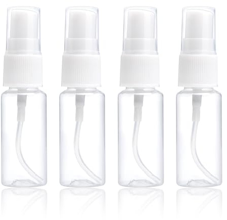 VOSSOT Juego de 4 botellas pulverizador agua de 20 ml con 4 etiquetas de colores. bote spray pulverizador Sin BPA, a prueba de fugas, reutilizables. atomizador para cabello, viajes, alcohol y agua