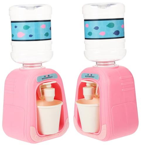 Toyvian 2pcs Miniature Water Dispenser Model for Doll House Playset Lovely Cartoon Design Reusable Plastic Easy to Clean and Install Educational