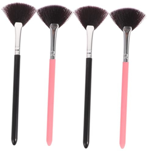 Brocha de Maquillaje en Forma de Abanico Plástico Nylon 4piezas | Colorete y Polvos, Mango Largo, Uso Diario y Profesional, Paquete de 4 Piezas