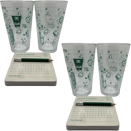 Eunmsi The 9 Hole Golf Course On a Beer Glass,Scorecard Coasters & Pencil,Funny Game Glass Set with 2 Pint Glasses,Party Beer Cup Games,Unique Gift for Men & Drink Lovers (2 Set)