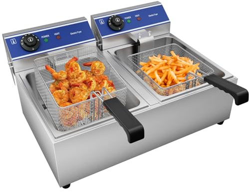 TAIMIKO Friteuse électrique commerciale 2 réservoir en acier inoxydable 3000W*2 220V-240V Thermostat 60-200 °C